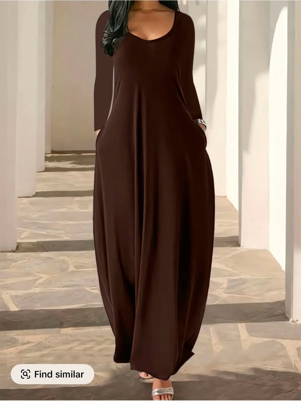 Women's Long Scoop Neck Brown Maxi Dress